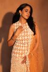 Ashutosh Joshi_Ivory Net, Crepe Embroidery, Beads, Pearls Round Neck Abstract Kurta Set _at_Aza_Fashions