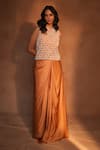 Buy_Ashutosh Joshi_Ivory Net, Bemberg, Satin Beads, Embroidery, Sequins Geometric Top And Skirt Set _Online_at_Aza_Fashions