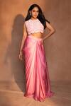 Buy_Ashutosh Joshi_Pink Net, Bemberg, Satin Embroidery, Beads Round Paisley Work Bustier With Skirt _at_Aza_Fashions