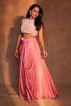 Shop_Ashutosh Joshi_Pink Net, Bemberg, Satin Embroidery, Beads Round Paisley Work Bustier With Skirt _Online_at_Aza_Fashions
