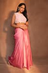 Buy_Ashutosh Joshi_Pink Net, Bemberg, Satin Embroidery, Beads Round Paisley Work Bustier With Skirt 