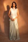 Buy_Ashutosh Joshi_Ivory Net, Bemberg, Satin Beads, Embroidery Round Neck, Jaal Top And Skirt Set _at_Aza_Fashions