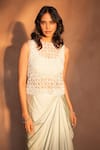 Shop_Ashutosh Joshi_Ivory Net, Bemberg, Satin Beads, Embroidery Round Neck, Jaal Top And Skirt Set _Online_at_Aza_Fashions