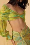 Shop_Saaksha & Kinni_Multi Color Chiffon Off-shoulder, V-neck Yellow Daisy Kanissa Blouse _Online_at_Aza_Fashions