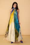 Buy_Saaksha & Kinni_Multi Color Chiffon Halter Neck Scribble Dense Stella Printed Dress _at_Aza_Fashions