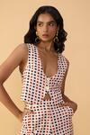 Buy_Saaksha & Kinni_Cream Plunge Neck Box Delfie Printed Waistcoat _Online_at_Aza_Fashions