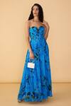 Buy_Saaksha & Kinni_Blue Chiffon, Net Embroidery, Applique, Cut Work Rose Athena Printed Gown _at_Aza_Fashions