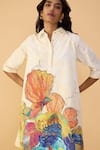 Saaksha & Kinni_Ivory Poplin Collared Daisy Vera Printed Dress _at_Aza_Fashions