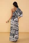 Shop_Saaksha & Kinni_Black Crepe One Shoulder And White Stripe Selna Dress _at_Aza_Fashions