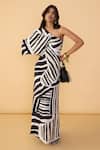 Buy_Saaksha & Kinni_Black Crepe One Shoulder And White Stripe Selna Dress _at_Aza_Fashions