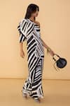 Saaksha & Kinni_Black Crepe One Shoulder And White Stripe Selna Dress _Online_at_Aza_Fashions