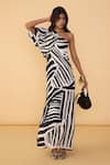 Buy_Saaksha & Kinni_Black Crepe One Shoulder And White Stripe Selna Dress _Online_at_Aza_Fashions