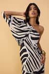 Shop_Saaksha & Kinni_Black Crepe One Shoulder And White Stripe Selna Dress _Online_at_Aza_Fashions