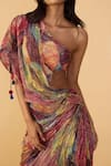 Shop_Saaksha & Kinni_Multi Color Cotton, Lycra, Silk Tassels One Floroscent Daisy Linny Printed Dress _Online_at_Aza_Fashions