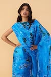 Shop_Saaksha & Kinni_Blue Chiffon Boat Neck Rose Kathy Pleated Dress _Online_at_Aza_Fashions
