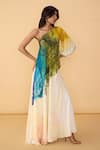 Buy_Saaksha & Kinni_Multi Color Crepe One Shoulder, Asymmetric Scribble Chintz Christy Dress _at_Aza_Fashions