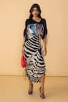 Buy_Saaksha & Kinni_Multi Color Cotton, Silk Tassels, Scribble Dense Black And White Stripe Zia Dress _at_Aza_Fashions
