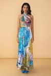 Saaksha & Kinni Multi Color Cotton, Silk Halter Neck Scribble Dense Shailee Printed Dress Online at Aza Fashions Saaksha & Kinni_Multi Color Cotton, Silk Halter Neck Scribble Dense Shailee Printed Dress _Online_at_Aza_Fashions