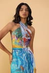 Buy Saaksha & Kinni Multi Color Cotton, Silk Halter Neck Scribble Dense Shailee Printed Dress Online at Aza Fashions Buy_Saaksha & Kinni_Multi Color Cotton, Silk Halter Neck Scribble Dense Shailee Printed Dress _Online_at_Aza_Fashions