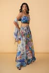 Saaksha & Kinni_Multi Color Crepe, Cotton Satin Cut Scribble Dense Zoya Printed Lehenga Skirt _Online_at_Aza_Fashions