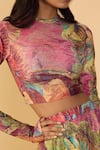 Shop_Saaksha & Kinni_Pink Lycra High Neck Floroscent Daisy Gigi Blouse _Online_at_Aza_Fashions