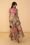 Buy_Saaksha & Kinni_Pink Cambric Floroscent Daisy Peony Printed Skirt _at_Aza_Fashions