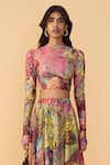 Buy_Saaksha & Kinni_Pink Cambric Floroscent Daisy Peony Printed Skirt _Online_at_Aza_Fashions