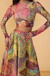 Saaksha & Kinni_Pink Cambric Floroscent Daisy Peony Printed Skirt _at_Aza_Fashions