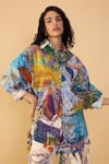 Saaksha & Kinni_Multi Color Cambric Applique, Embroidery Collared Scribble Dense Armida Shirt _at_Aza_Fashions