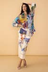 Buy_Saaksha & Kinni_Multi Color Applique scribble White Loly Trouser _at_Aza_Fashions