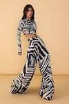 Saaksha & Kinni_Black Lycra Boat Neck And White Stripe Gigi Blouse _Online_at_Aza_Fashions
