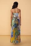 Shop_Saaksha & Kinni_Blue Chiffon Sweetheart Neck Scribble Dense Kiara Printed Dress _at_Aza_Fashions