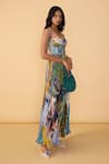 Saaksha & Kinni_Blue Chiffon Sweetheart Neck Scribble Dense Kiara Printed Dress _Online_at_Aza_Fashions