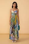 Buy_Saaksha & Kinni_Blue Chiffon Sweetheart Neck Scribble Dense Kiara Printed Dress _Online_at_Aza_Fashions