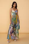 Buy_Saaksha & Kinni_Blue Chiffon Sweetheart Neck Scribble Dense Kiara Printed Dress _at_Aza_Fashions