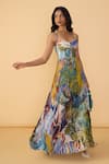 Buy_Saaksha & Kinni_Blue Chiffon Sweetheart Neck Scribble Dense Kiara Printed Dress 