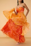 Shop_Saaksha & Kinni_Orange Chiffon Sweetheart Neck Ombre Amora Printed Dress _Online_at_Aza_Fashions