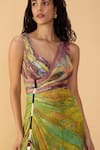 Shop_Saaksha & Kinni_Yellow Chiffon Mirrors, Tassels, Embroidery Floroscent Daisy Anya Printed Dress _Online_at_Aza_Fashions