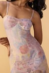 Buy_Saaksha & Kinni_Pink Lycra, Chiffon Sweetheart Neck Daisy Aria Printed Dress _Online_at_Aza_Fashions