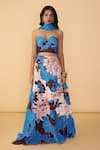 Buy_Saaksha & Kinni_Blue Net, Crepe Embroidery, Applique Sweetheart Neck Rose Starla Bustier _at_Aza_Fashions