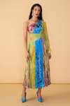 Buy_Saaksha & Kinni_Multi Color Chiffon One Shoulder Floroscent Rose Shay Printed Dress _Online_at_Aza_Fashions