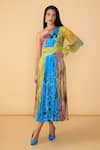 Buy_Saaksha & Kinni_Multi Color Chiffon One Shoulder Floroscent Rose Shay Printed Dress _at_Aza_Fashions