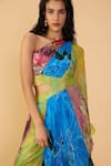 Shop_Saaksha & Kinni_Multi Color Chiffon One Shoulder Floroscent Rose Shay Printed Dress _Online_at_Aza_Fashions