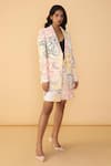 Saaksha & Kinni_White Crepe, Lycra V-neck Aura Scratches Miranda Printed Blazer _Online_at_Aza_Fashions