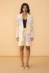 Buy_Saaksha & Kinni_White Crepe, Lycra V-neck Aura Scratches Miranda Printed Blazer _Online_at_Aza_Fashions