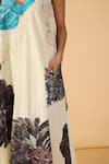 Shop_Saaksha & Kinni_Off White Poplin Embroidery, Applique V-neck Scribble Dense Trudy Printed Dress _Online_at_Aza_Fashions
