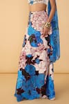Saaksha & Kinni_Blue Crepe, Cotton Embroidery, Cut Work, Applique Sachi Rose Print Lehenga _Online_at_Aza_Fashions