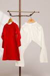 Shop_Snuggleme_Red Cotton Embroidery, Metallic Thread Kurta With Pant _at_Aza_Fashions