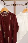 Buy_Snuggleme_Wine Cotton Embroidery, Metallic Thread Kurta With Pant _Online_at_Aza_Fashions