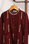 Shop_Snuggleme_Wine Cotton Embroidery, Metallic Thread Kurta With Pant _Online_at_Aza_Fashions